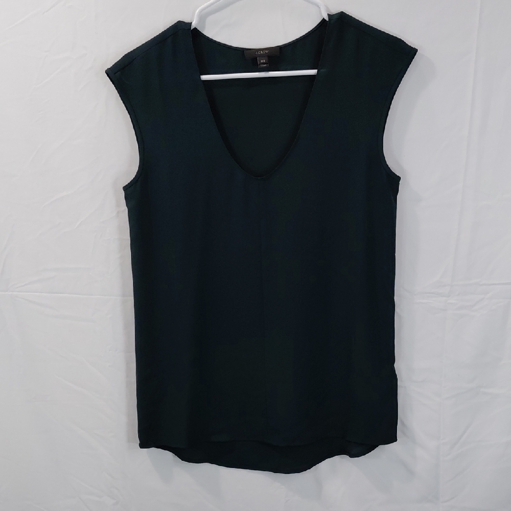 J. Crew Dark Green V-Neck Sleeveless Shell Top